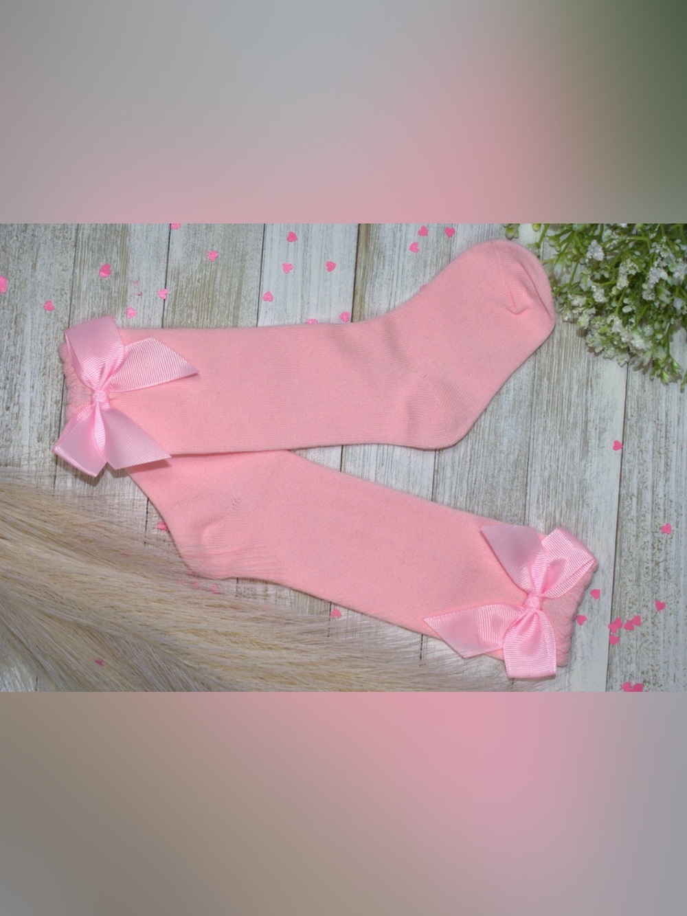 Girls Pink Knee-High Socks with Ribbon Bows